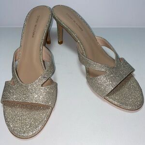 Stuart Weitzman New Like Mariposa 80 Slide Sparkling Gold Sandal Heels